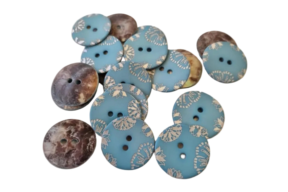 Boutons en nacre gravée – 2 trous - 22 mm - 27 mm