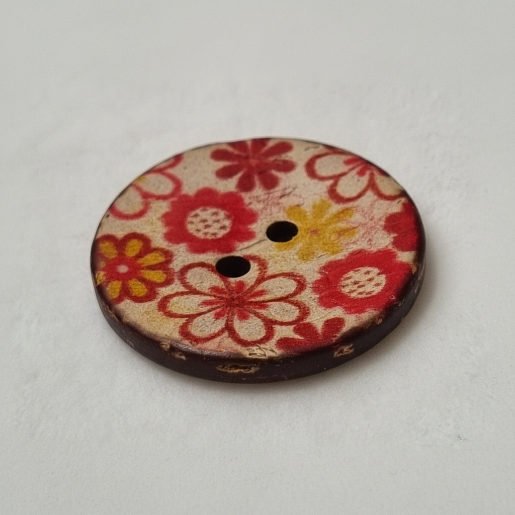 Boutons en Coquille de Noix de Coco – Motif Floral – 25 mm