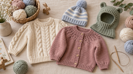 Sélection de tricots pour enfants : pulls, cardigan, bonnet et cagoule