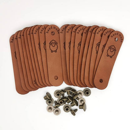 Étiquette "Handmade" en Imitation Cuir avec Motif Mouton – 1 Paire avec Vis