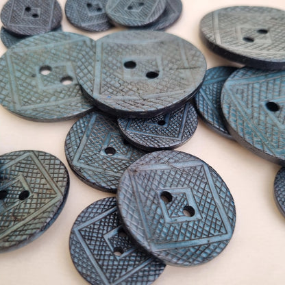 Boutons en Coquille de Noix de Coco Gravés au Laser – Motif Géométrique vert océan – 22 mm , 30 mm , 40 mm