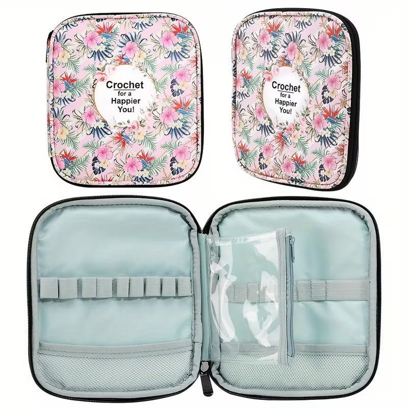 Étui de Rangement pour Crochets et Accessoires de Crochet – Trousse Fleurie avec Fermeture Éclair