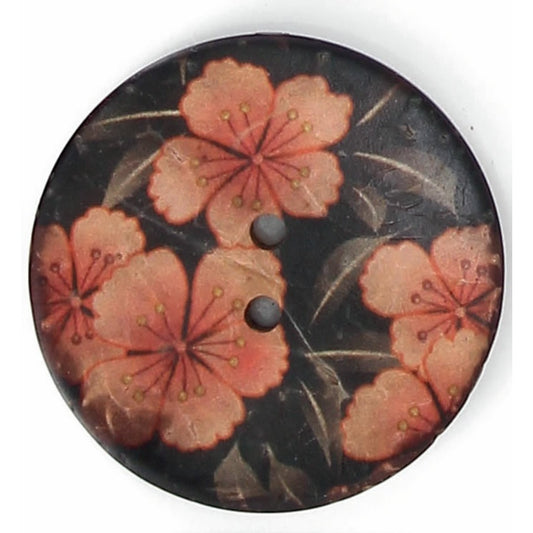 Boutons 2 trous coco imprimé fleur 40 mm