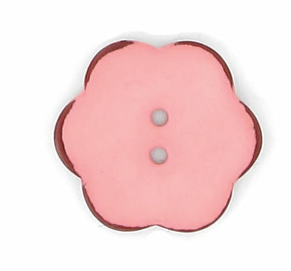 Boutons Fleur en Nacre – 2 Trous – Finition Vernis Mat – Bord Marron – 15 mm, 20 mm, 25 mm