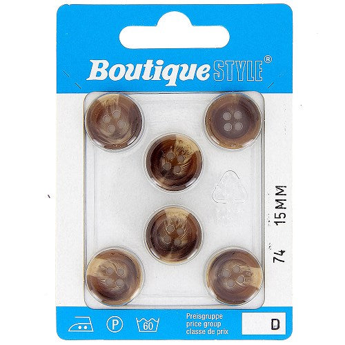 Boutons : 15 mm set 6 pièces 100%  polyester 4 trous