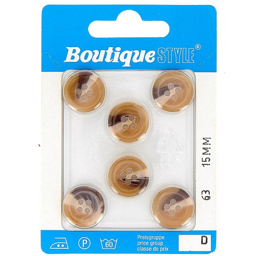 Boutons : 15 mm set 6 pièces 100% polyamide 4 trous beige