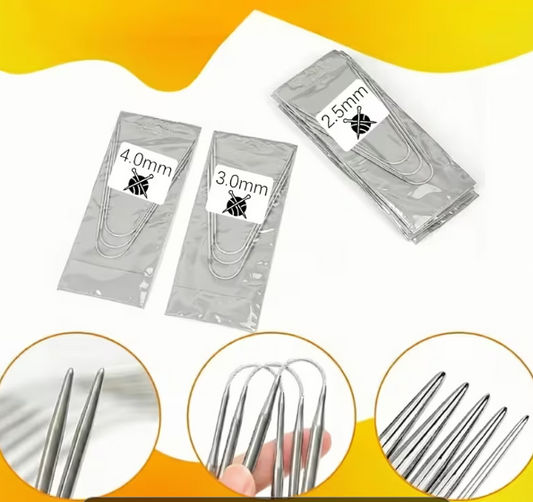 Aiguilles à tricoter circulaires en acier inoxydable 23 cm – set 3 pièces – tailles 2 à 4 mm – pour chaussettes et manches