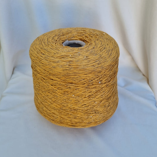 Fil Cottlinen – Lin, Coton, Lurex & Paillettes – Couleur Moutarde – vendu par 50g (~120m)