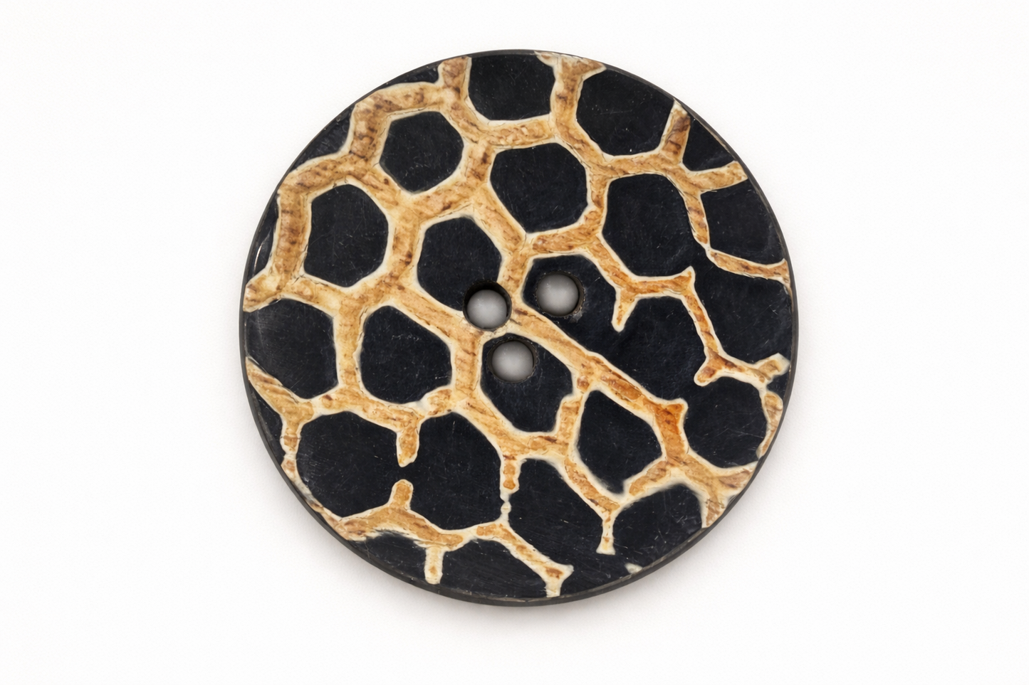 Bouton en corne naturelle 50 mm motif girafe – grand bouton noir et beige – bouton couture original