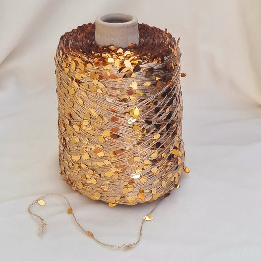 Fil à paillettes luxueux – 100% Viscose + Sequins dorés  💫  Prix indiqué pour 50g