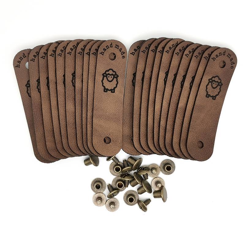 Étiquette "Handmade" en Imitation Cuir avec Motif Mouton – 1 Paire avec Vis