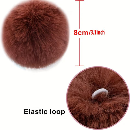 Pompons 8 cm en fausse fourrure de lapin douce avec boucles élastiques
