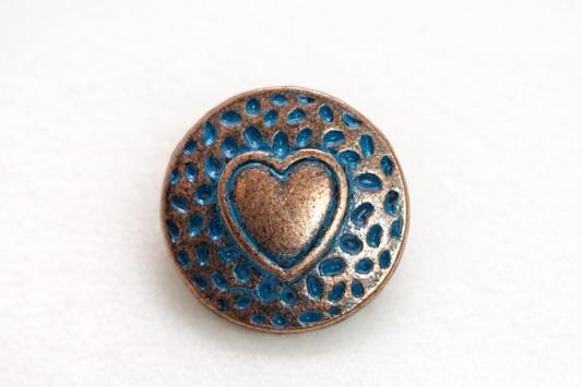 Boutons cœur vintage métal 18 mm bronze et turquoise – boutons décoratifs à pied pour couture