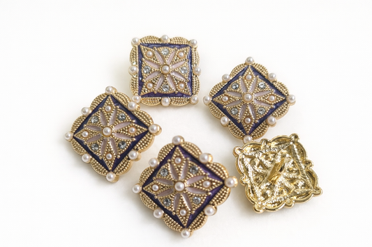 Boutons décoratifs métal doré avec perles – 18 mm – Boutons à pied style vintage élégant