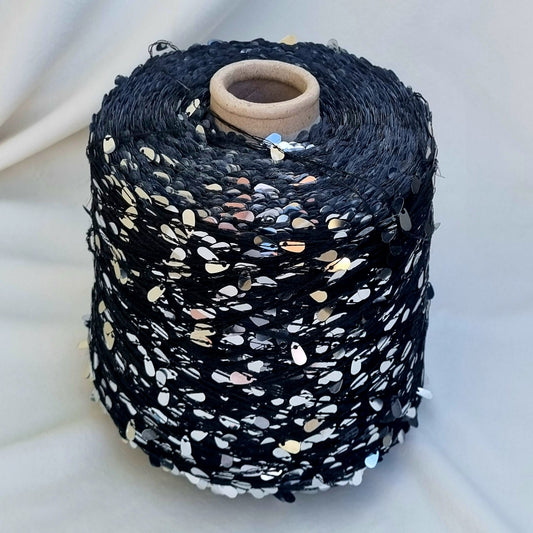 Fil à paillettes luxueux – 100% Viscose + Sequins argentés  💫 Prix indiqué pour 50g